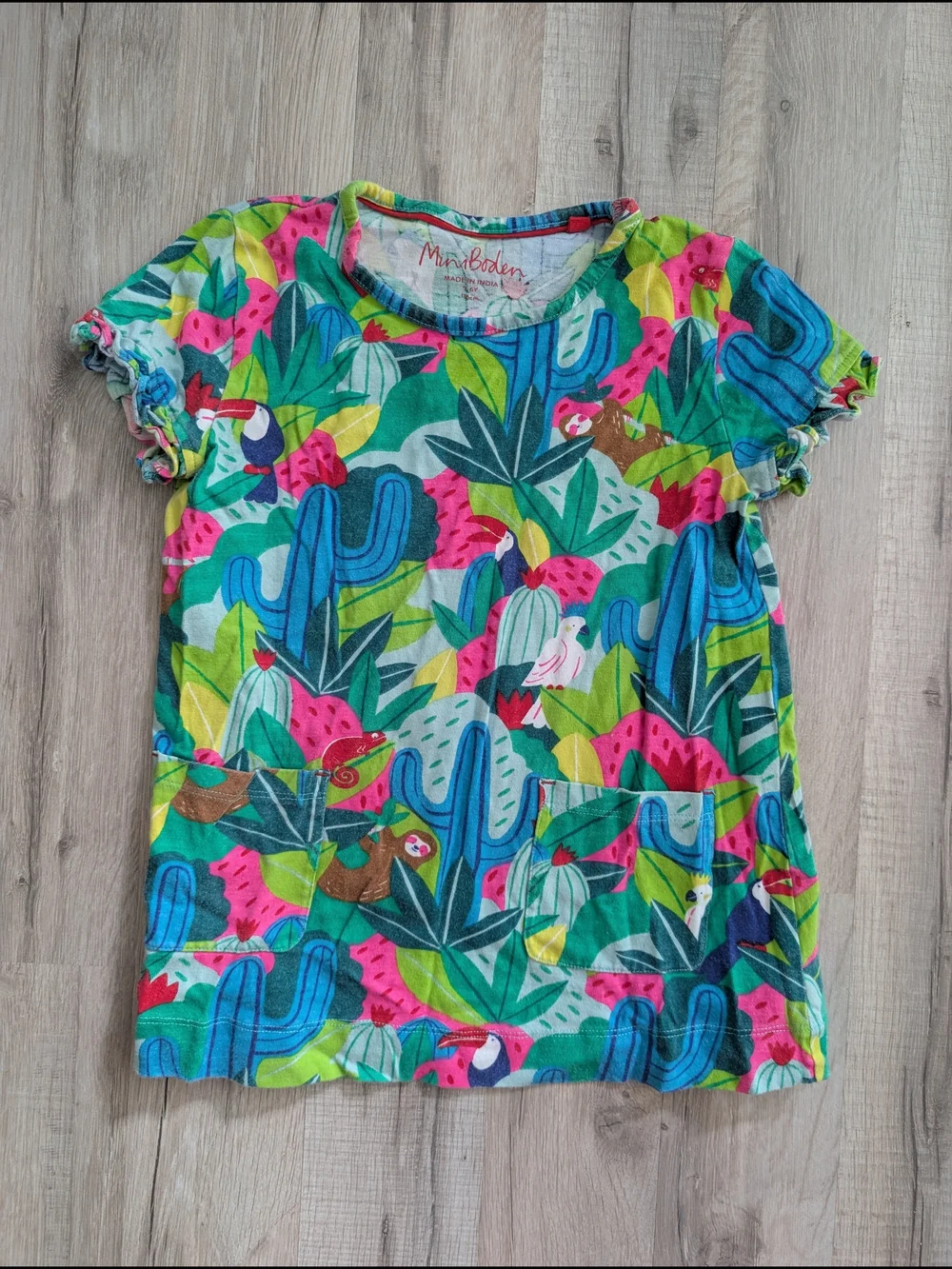 Mini Boden Girls' Tropical Sloth Print Pocket Tunic Dress, 5-6Y (V6)